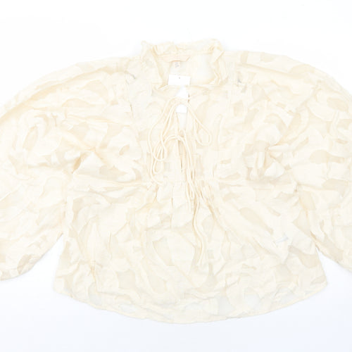 H&M Womens Ivory Geometric Viscose Basic Blouse Size S V-Neck