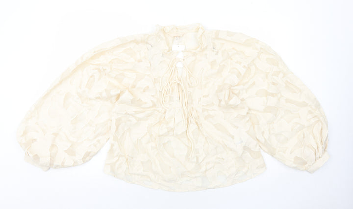H&M Womens Ivory Geometric Viscose Basic Blouse Size S V-Neck