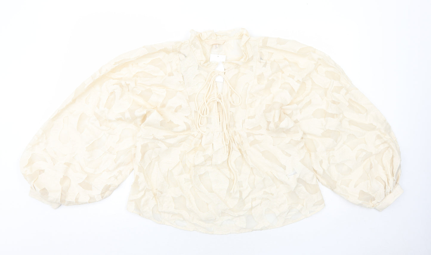 H&M Womens Ivory Geometric Viscose Basic Blouse Size S V-Neck