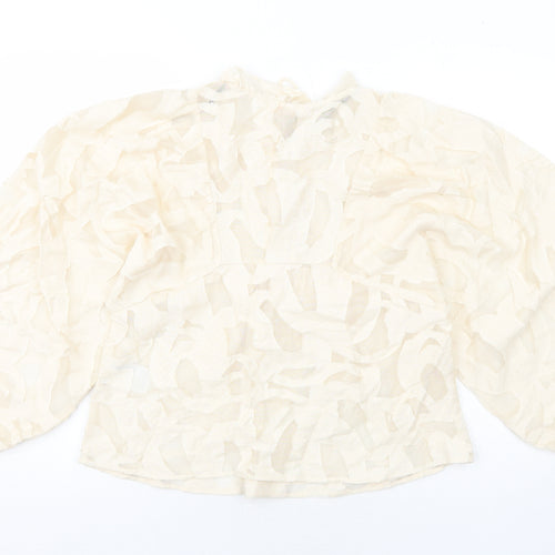 H&M Womens Ivory Geometric Viscose Basic Blouse Size S V-Neck