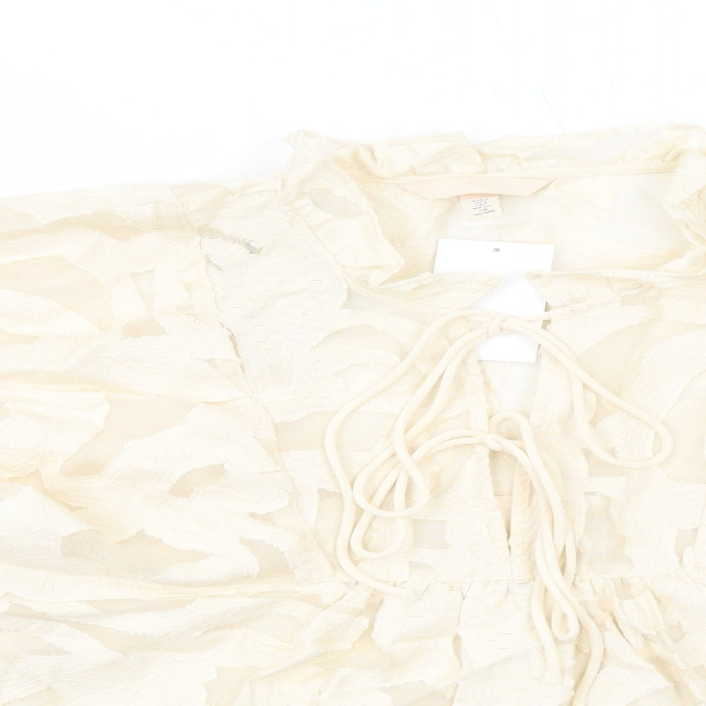 H&M Womens Ivory Geometric Viscose Basic Blouse Size S V-Neck