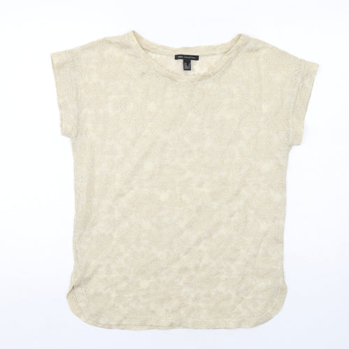 Mango Womens Gold Geometric Polyester Basic Blouse Size S Round Neck