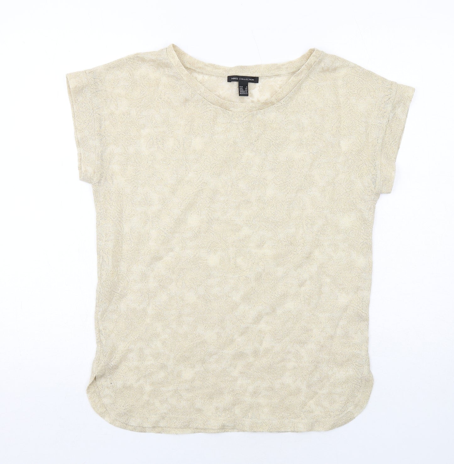 Mango Womens Gold Geometric Polyester Basic Blouse Size S Round Neck
