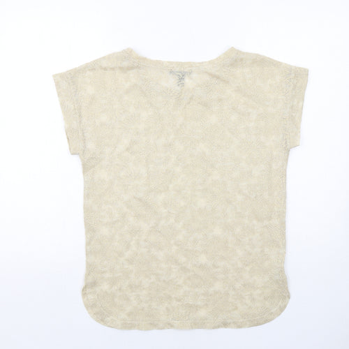 Mango Womens Gold Geometric Polyester Basic Blouse Size S Round Neck