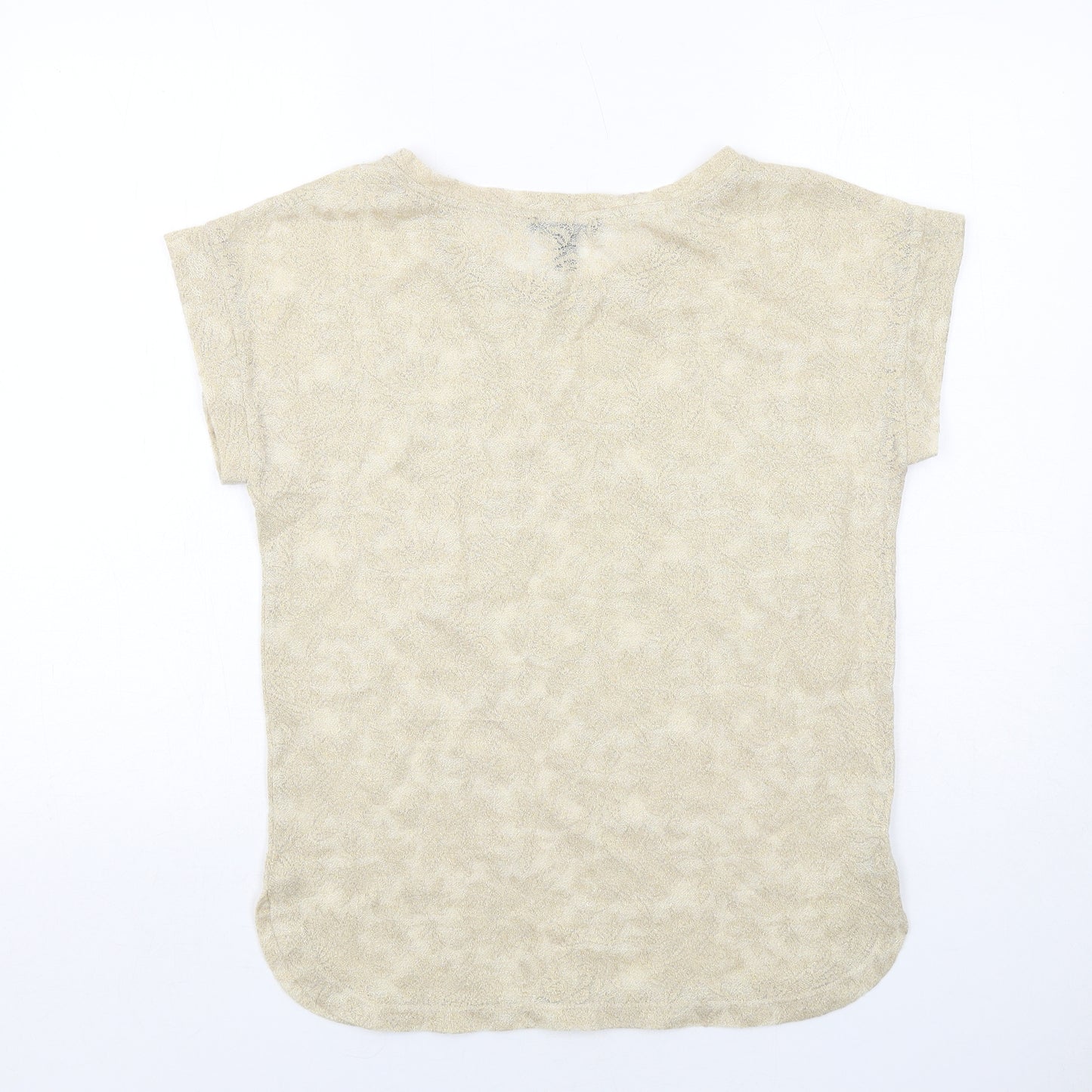 Mango Womens Gold Geometric Polyester Basic Blouse Size S Round Neck