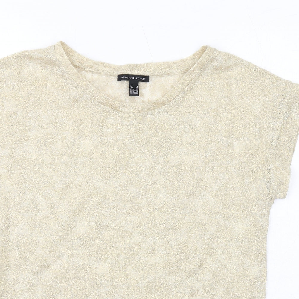 Mango Womens Gold Geometric Polyester Basic Blouse Size S Round Neck