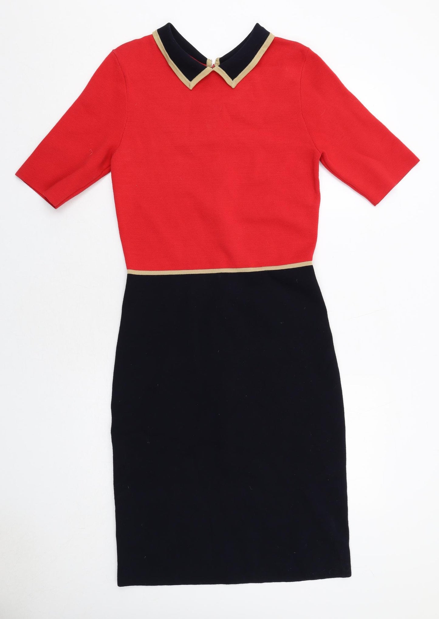 Hobbs Womens Red Colourblock Rayon Pencil Dress Size 10 Collared Zip
