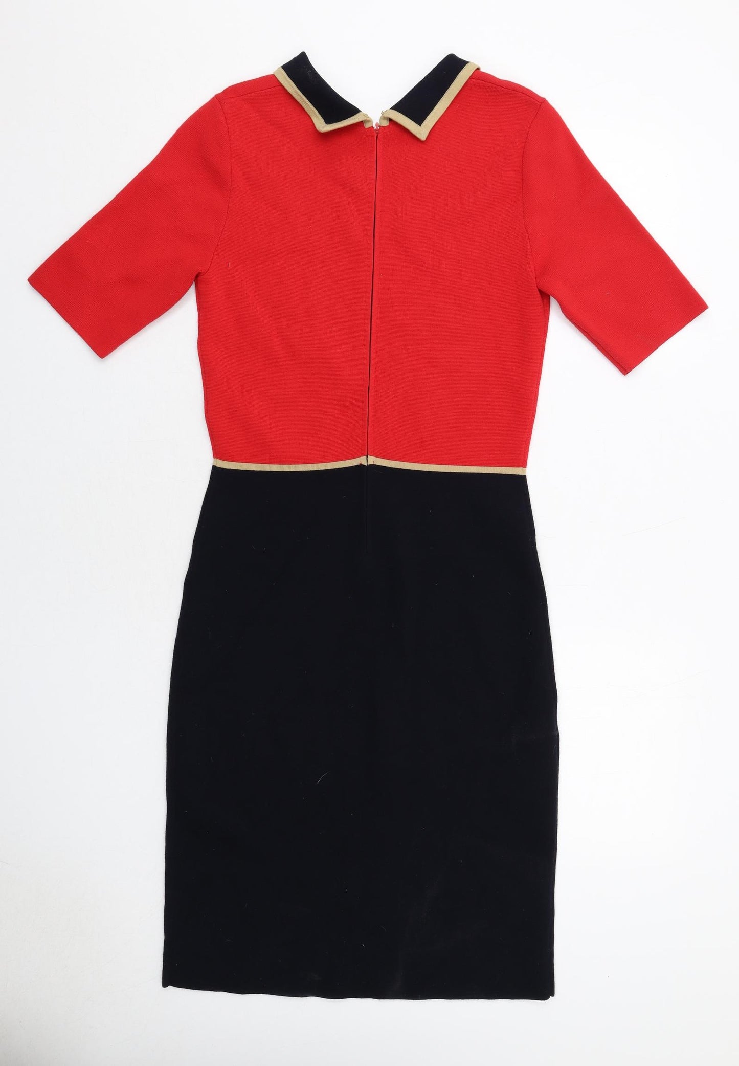 Hobbs Womens Red Colourblock Rayon Pencil Dress Size 10 Collared Zip