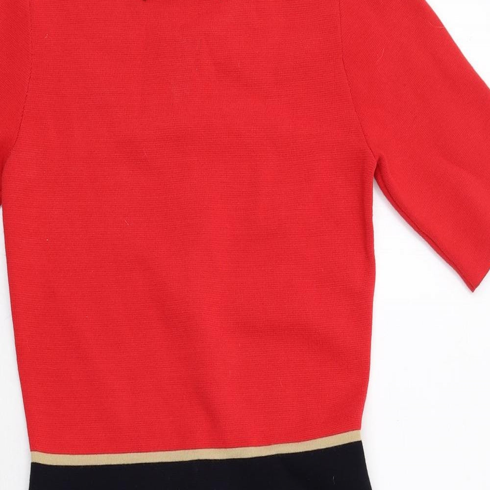 Hobbs Womens Red Colourblock Rayon Pencil Dress Size 10 Collared Zip