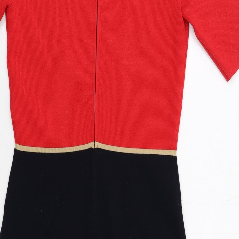 Hobbs Womens Red Colourblock Rayon Pencil Dress Size 10 Collared Zip