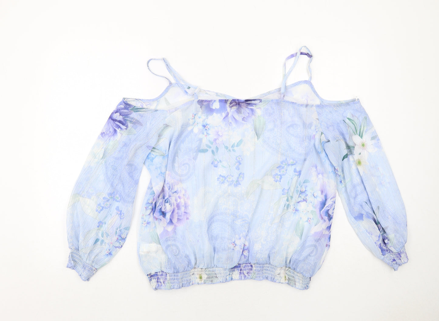 Lipsy Womens Blue Floral Polyester Basic Blouse Size 18 Off the Shoulder