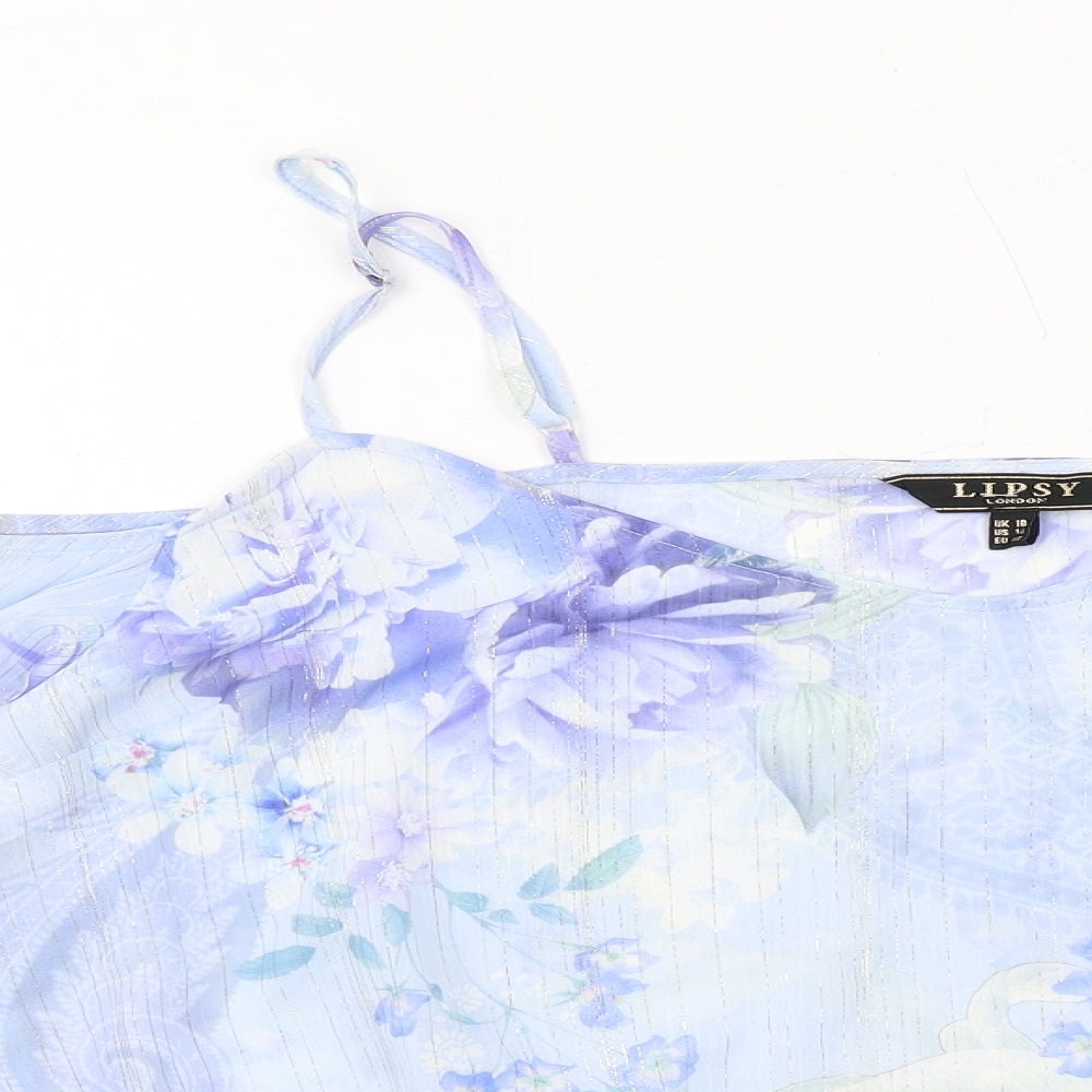 Lipsy Womens Blue Floral Polyester Basic Blouse Size 18 Off the Shoulder
