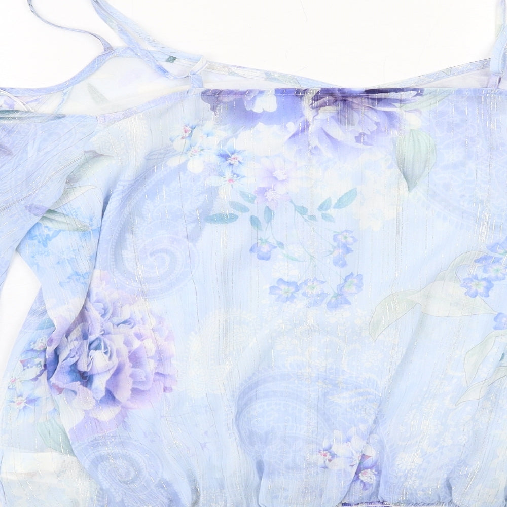 Lipsy Womens Blue Floral Polyester Basic Blouse Size 18 Off the Shoulder