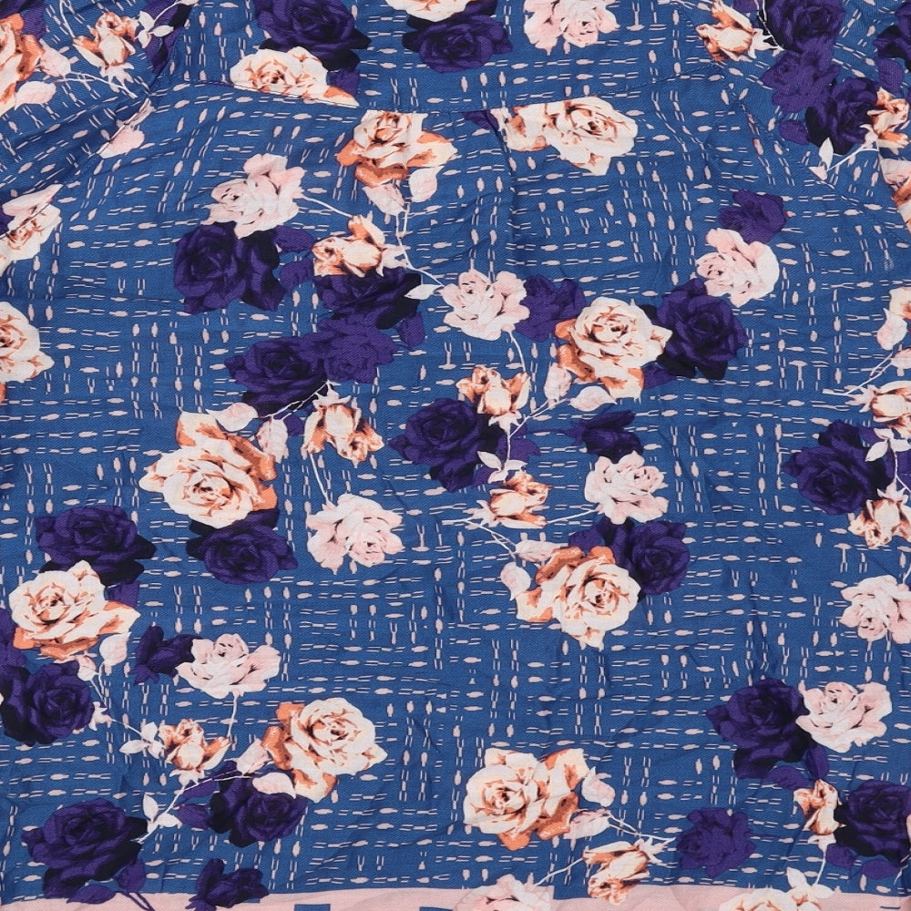 Marks and Spencer Womens Blue Floral Viscose Basic Blouse Size 8 V-Neck
