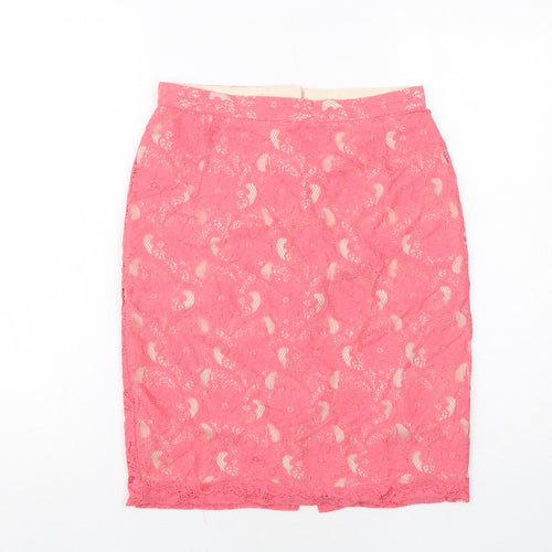 H&M Womens Pink Geometric Cotton Straight & Pencil Skirt Size 8 Zip