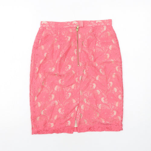 H&M Womens Pink Geometric Cotton Straight & Pencil Skirt Size 8 Zip