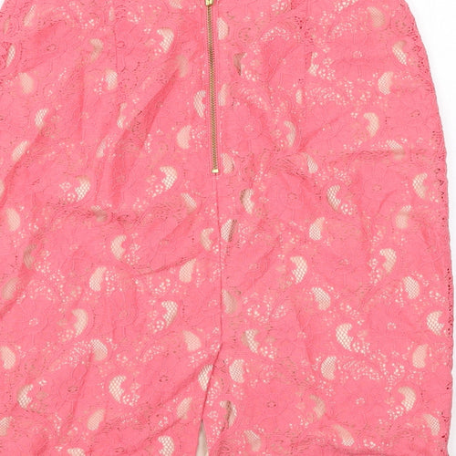 H&M Womens Pink Geometric Cotton Straight & Pencil Skirt Size 8 Zip