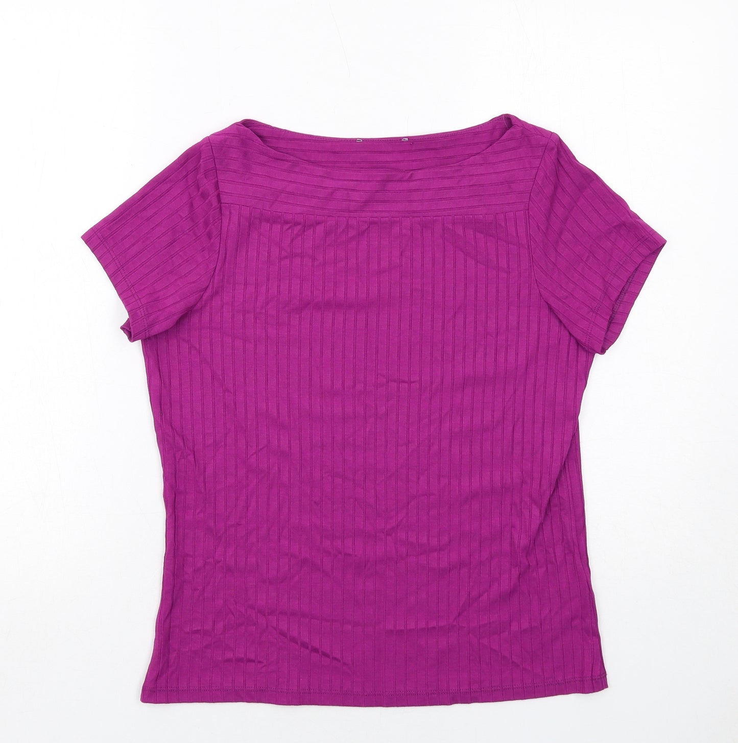 Principles Womens Purple Viscose Basic T-Shirt Size 12 Boat Neck