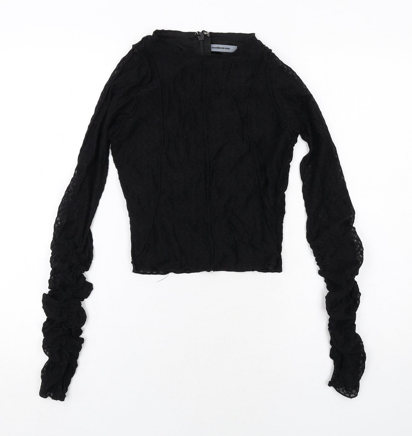Maniere De Voir Womens Black Polyester Basic Blouse Size 10 Round Neck