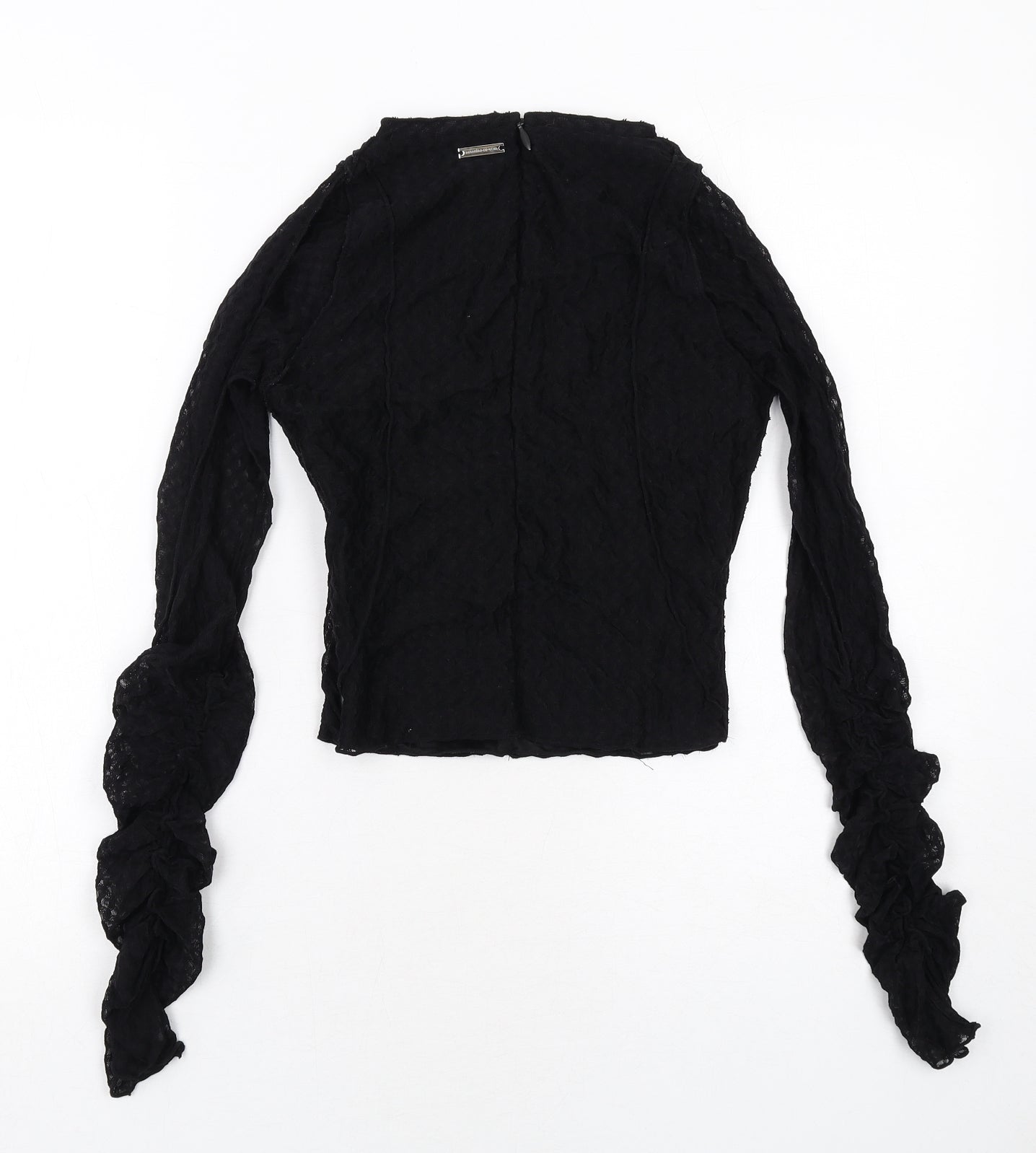 Maniere De Voir Womens Black Polyester Basic Blouse Size 10 Round Neck