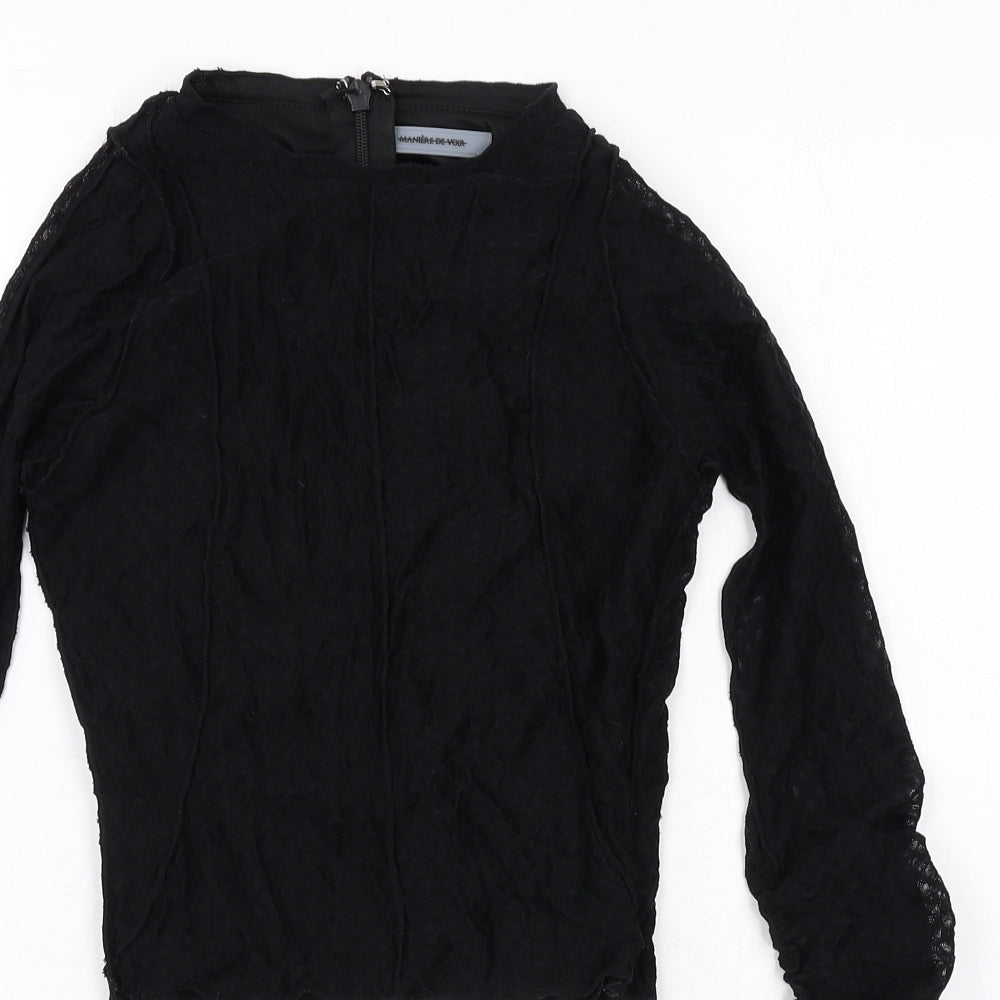 Maniere De Voir Womens Black Polyester Basic Blouse Size 10 Round Neck