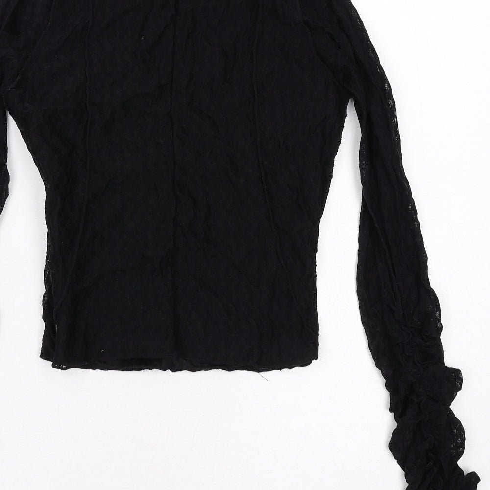 Maniere De Voir Womens Black Polyester Basic Blouse Size 10 Round Neck