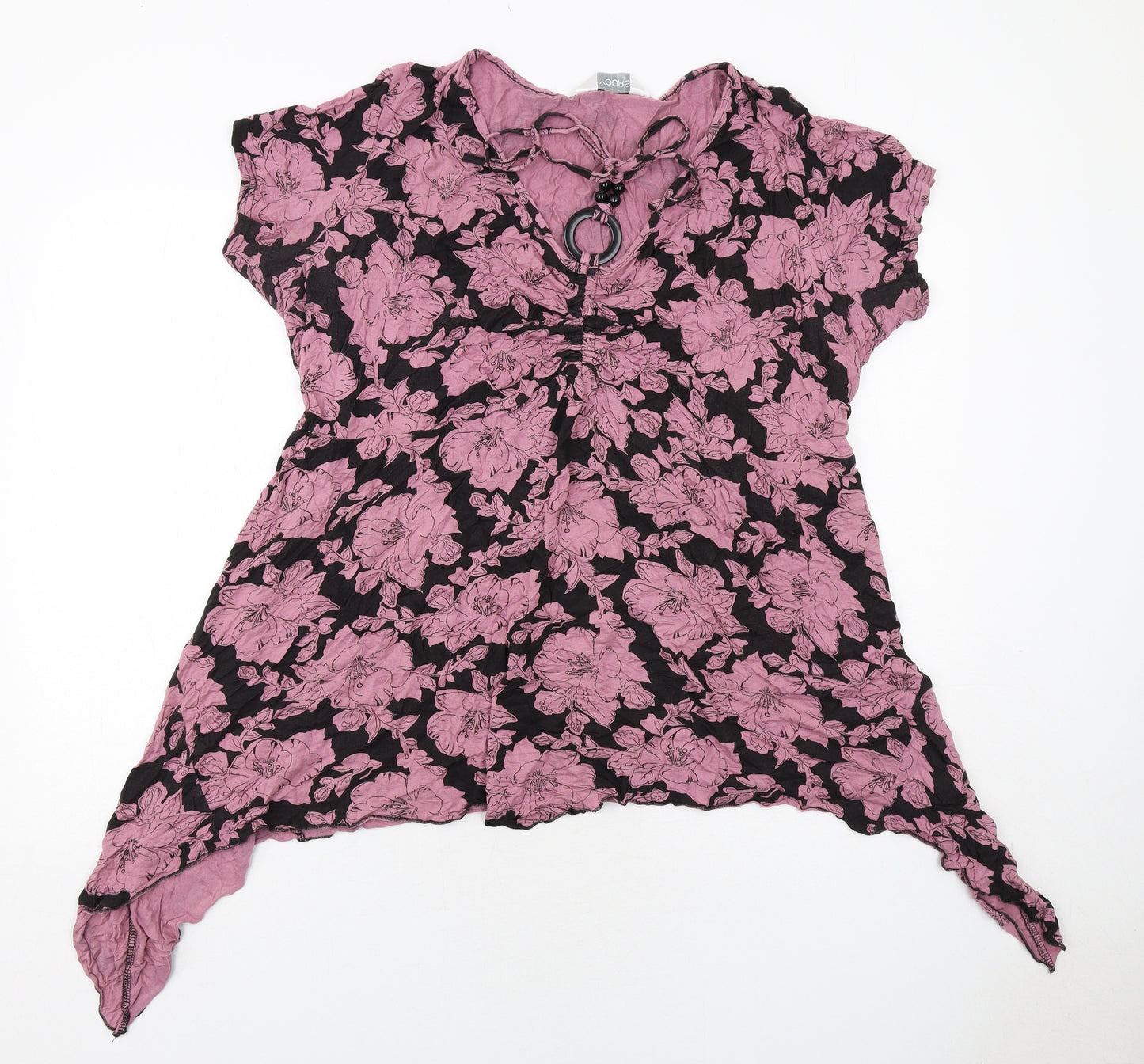 Yours Womens Purple Floral Polyester Basic T-Shirt Size 26 V-Neck