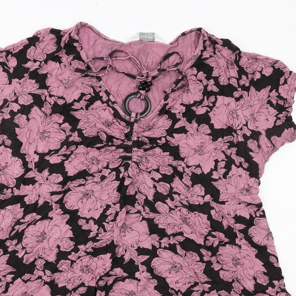 Yours Womens Purple Floral Polyester Basic T-Shirt Size 26 V-Neck