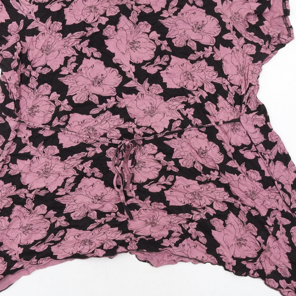 Yours Womens Purple Floral Polyester Basic T-Shirt Size 26 V-Neck