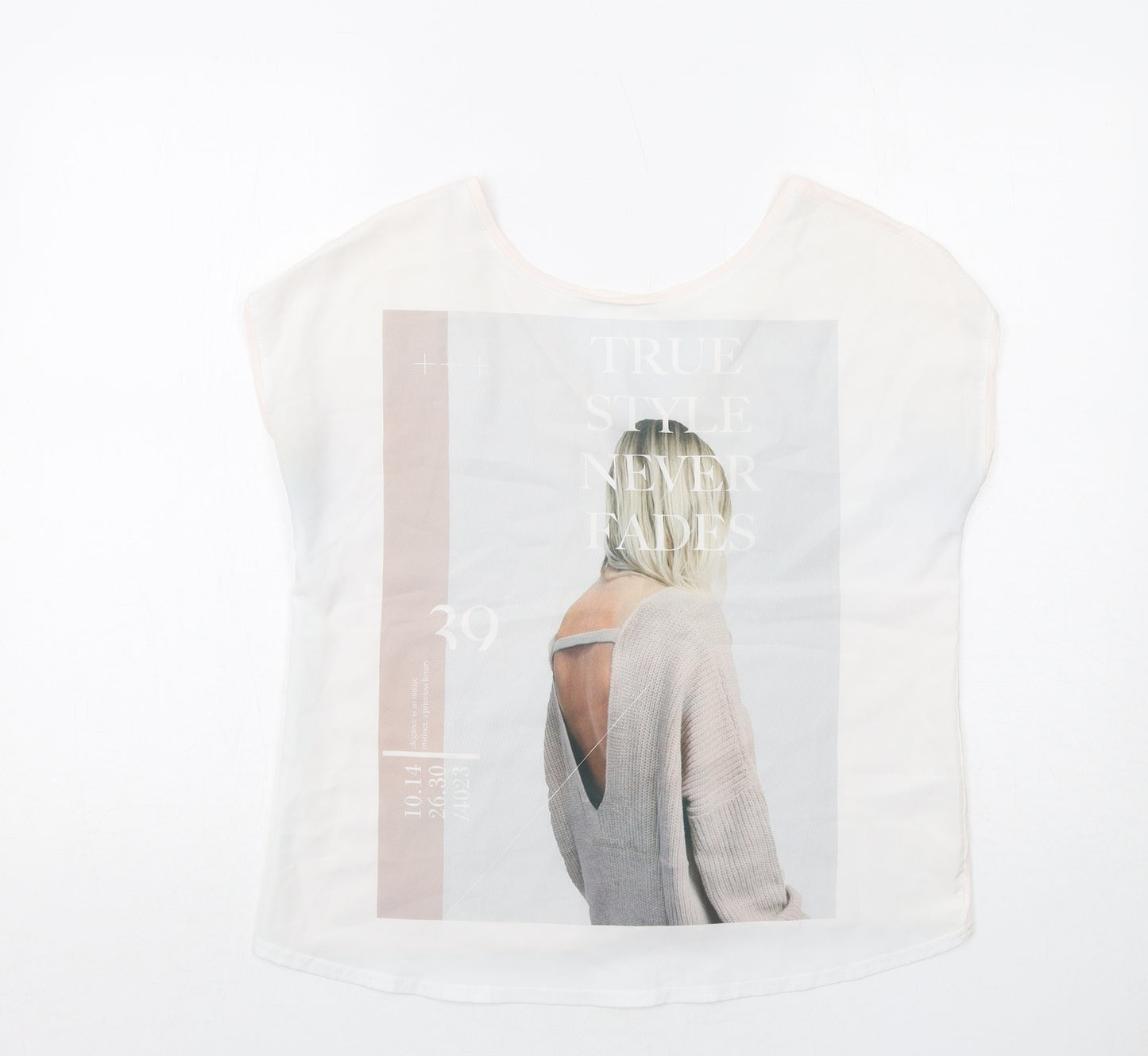 Zara Womens White Polyester Basic T-Shirt Size M Round Neck