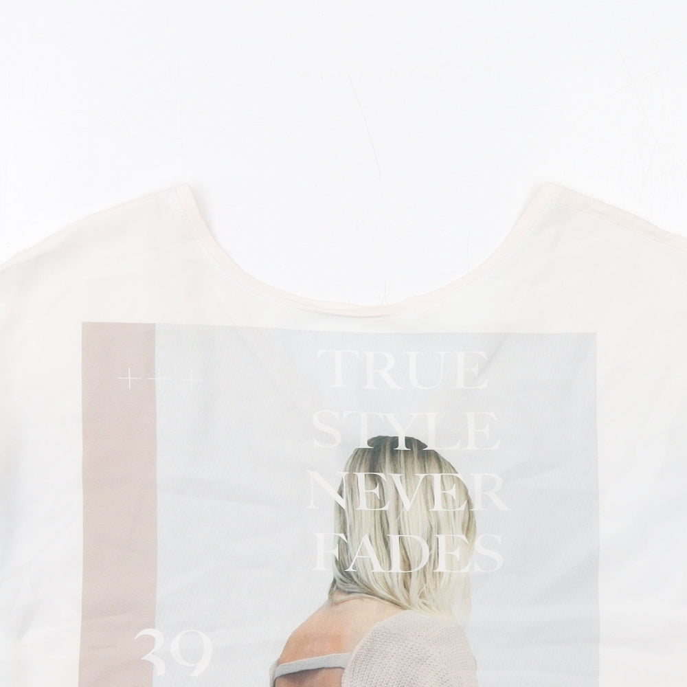 Zara Womens White Polyester Basic T-Shirt Size M Round Neck