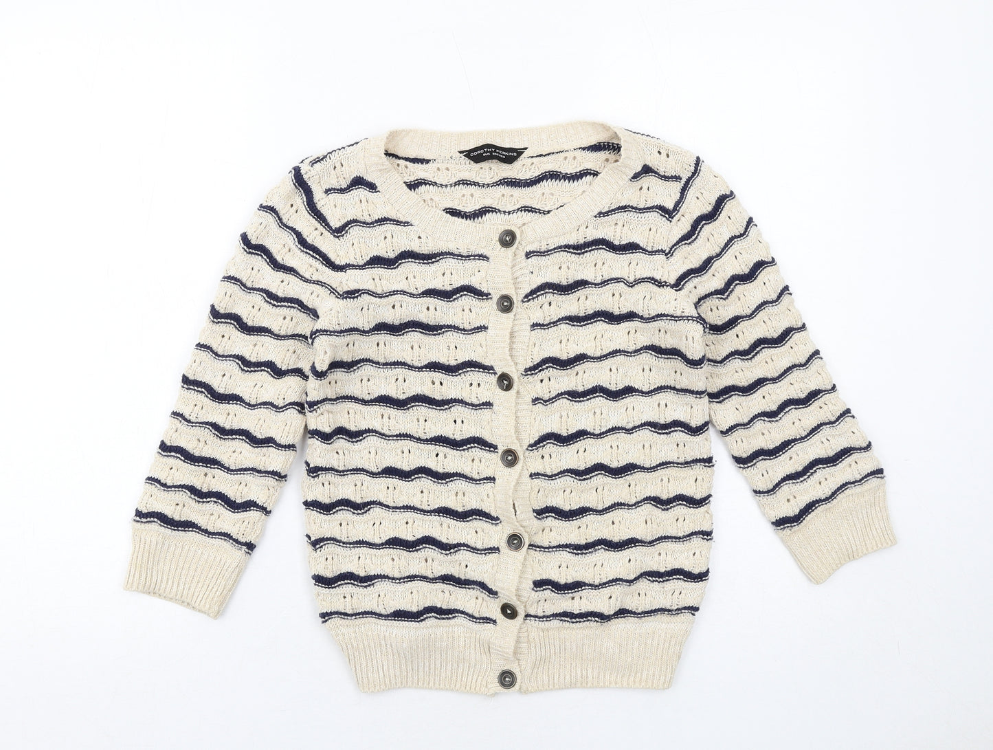 Dorothy Perkins Womens Beige Round Neck Striped Acrylic Cardigan Jumper Size 6