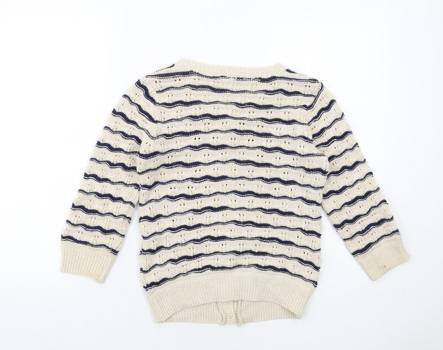 Dorothy Perkins Womens Beige Round Neck Striped Acrylic Cardigan Jumper Size 6