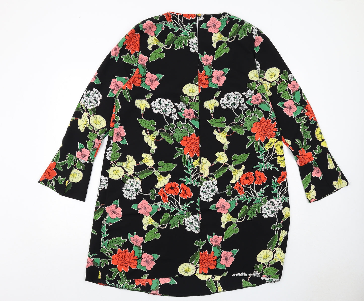 Dorothy Perkins Womens Black Floral Polyester Shift Size 14 Boat Neck Button
