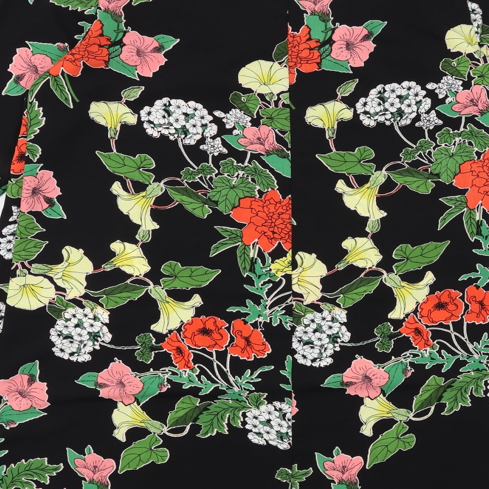 Dorothy Perkins Womens Black Floral Polyester Shift Size 14 Boat Neck Button