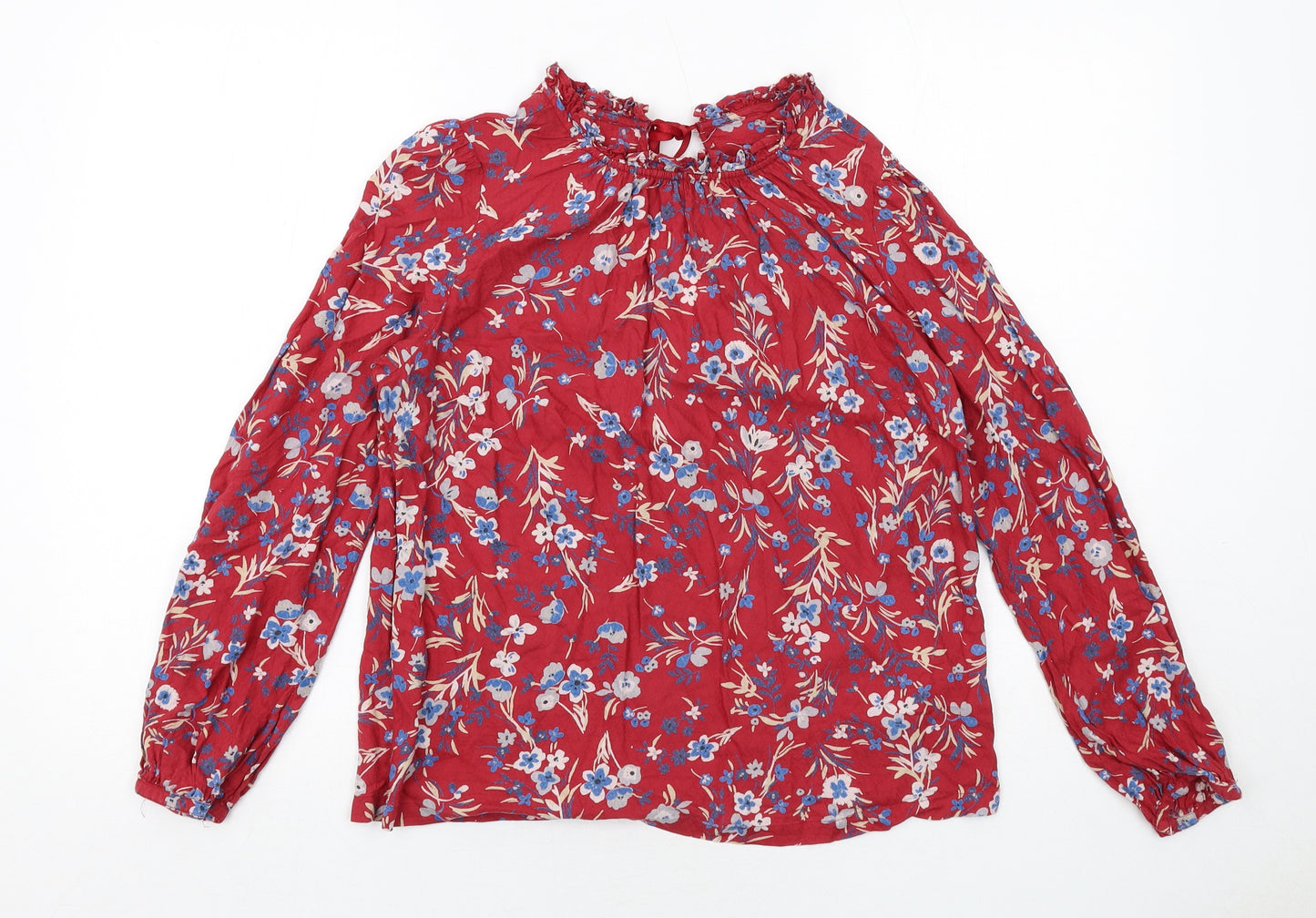 Marks and Spencer Womens Red Floral Viscose Basic Blouse Size 10 Round Neck