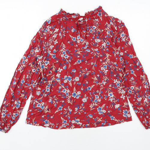 Marks and Spencer Womens Red Floral Viscose Basic Blouse Size 10 Round Neck