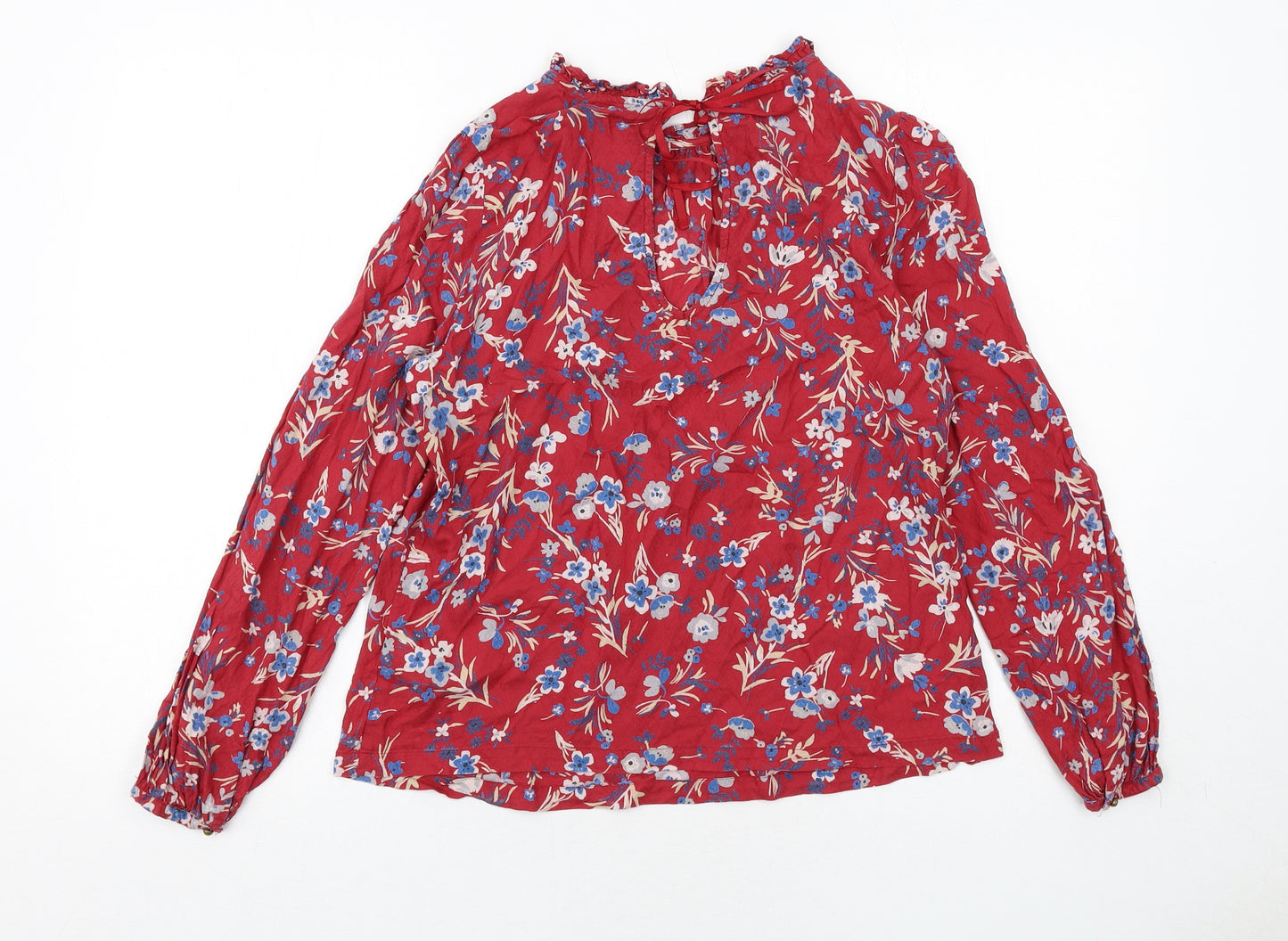 Marks and Spencer Womens Red Floral Viscose Basic Blouse Size 10 Round Neck