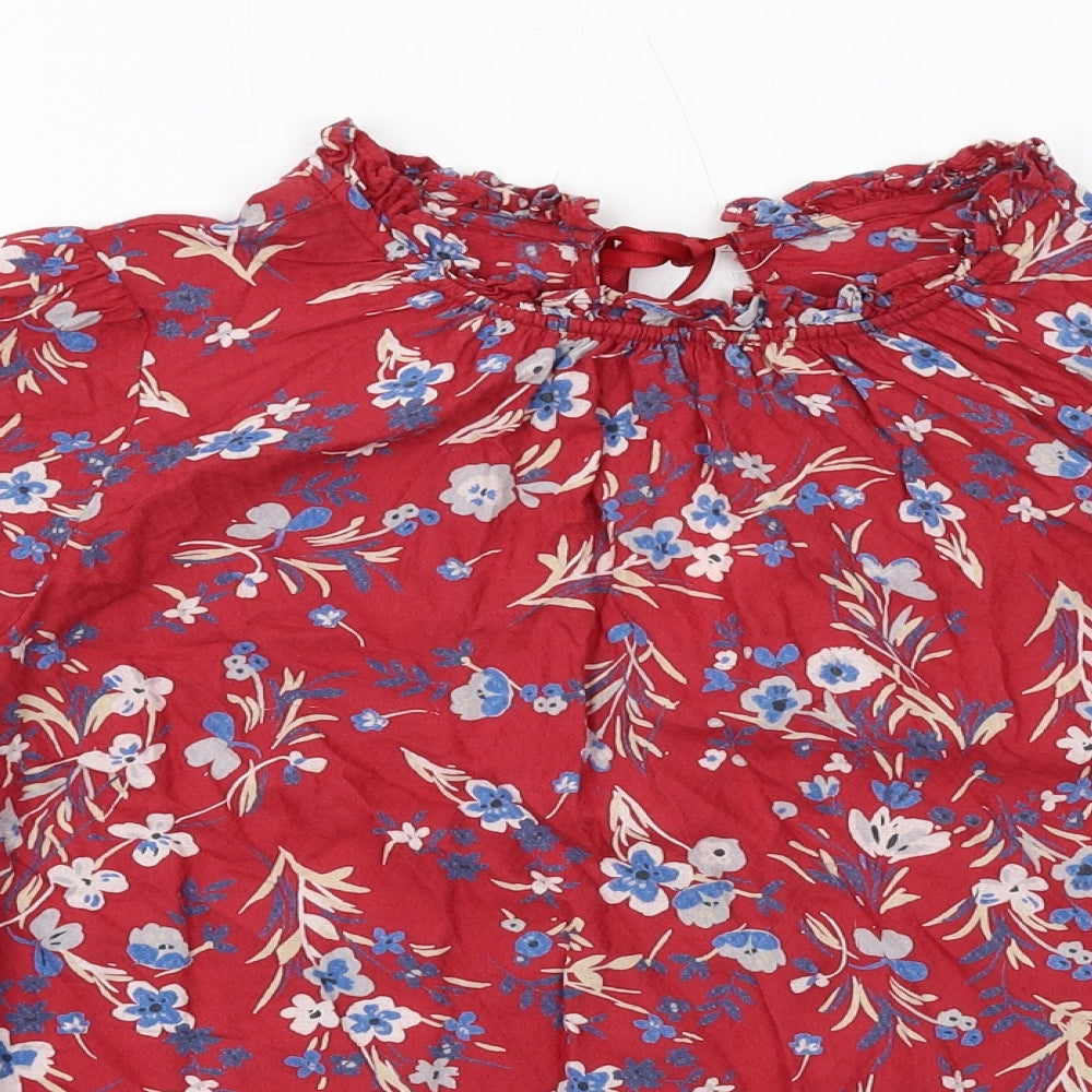 Marks and Spencer Womens Red Floral Viscose Basic Blouse Size 10 Round Neck
