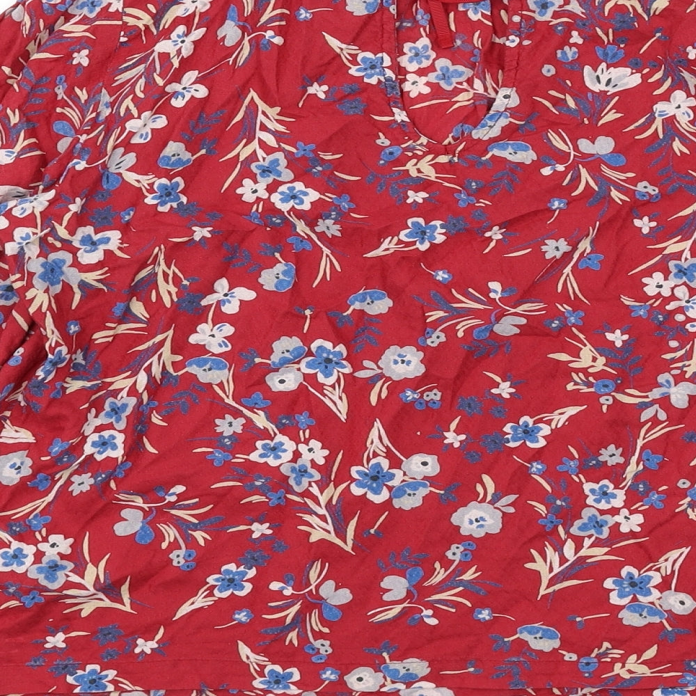 Marks and Spencer Womens Red Floral Viscose Basic Blouse Size 10 Round Neck