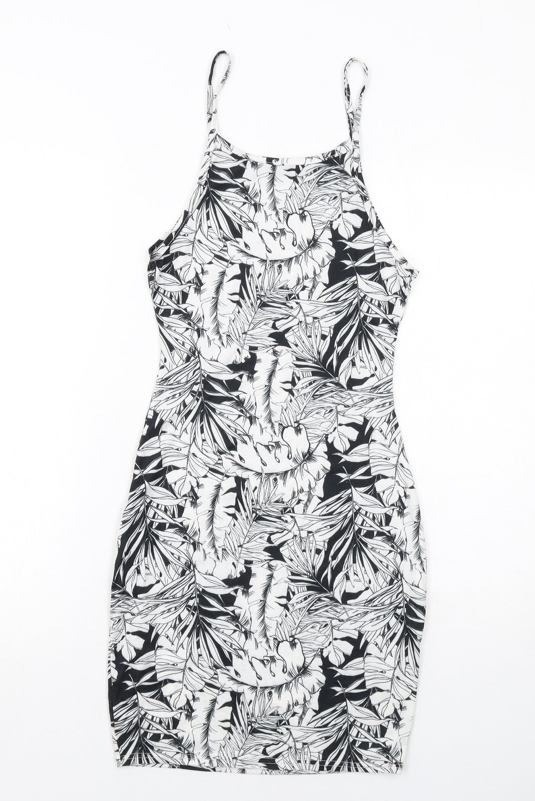 Boohoo Womens White Geometric Polyester Slip Dress Size 8 Scoop Neck Pullover - Leaf Pattern