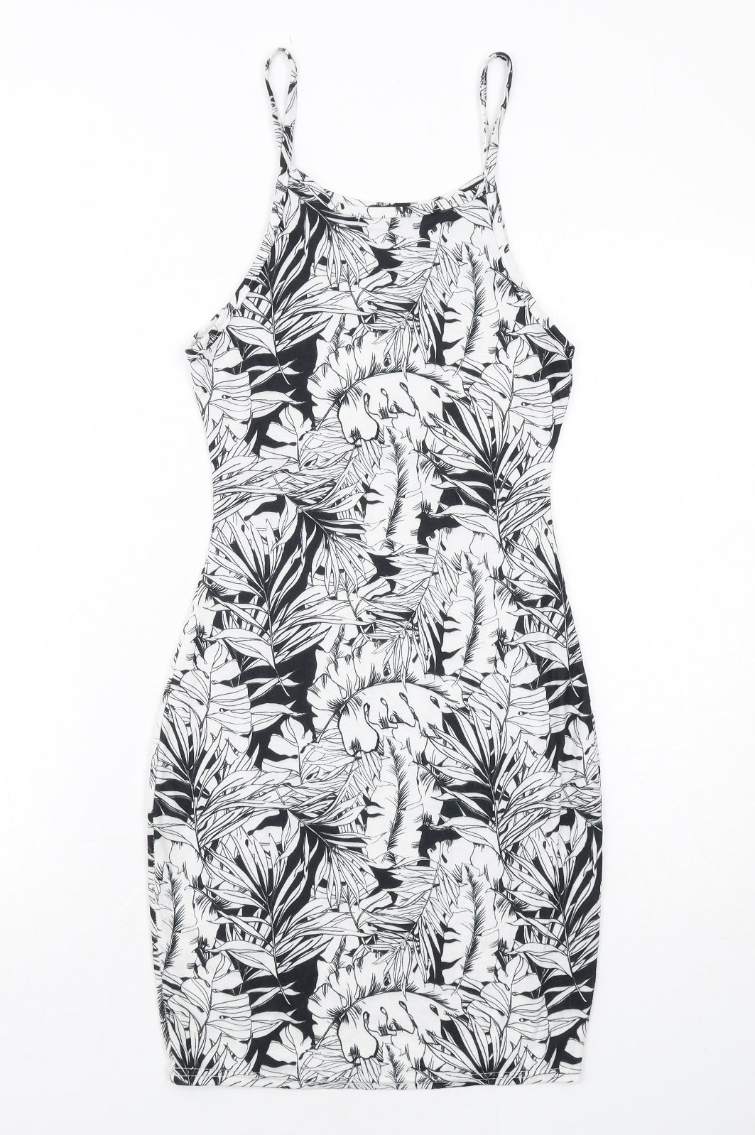 Boohoo Womens White Geometric Polyester Slip Dress Size 8 Scoop Neck Pullover - Leaf Pattern