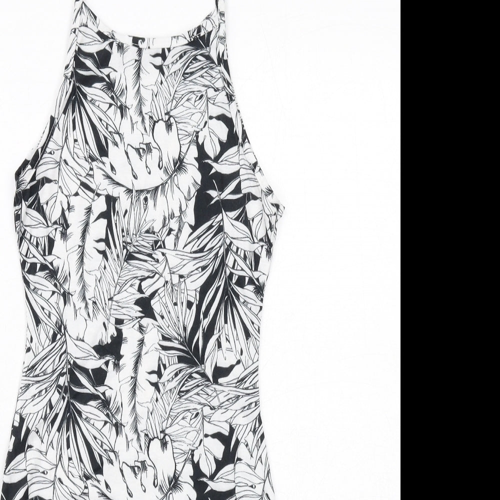 Boohoo Womens White Geometric Polyester Slip Dress Size 8 Scoop Neck Pullover - Leaf Pattern