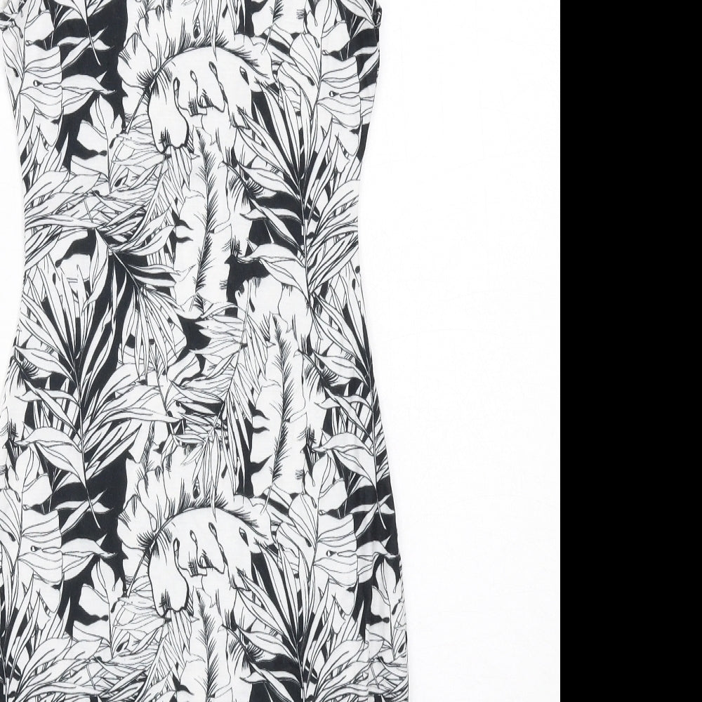 Boohoo Womens White Geometric Polyester Slip Dress Size 8 Scoop Neck Pullover - Leaf Pattern
