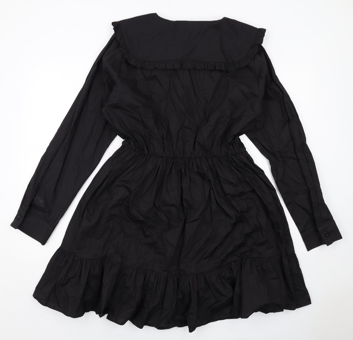 Boohoo Womens Black Cotton Skater Dress Size 20 Collared Tie