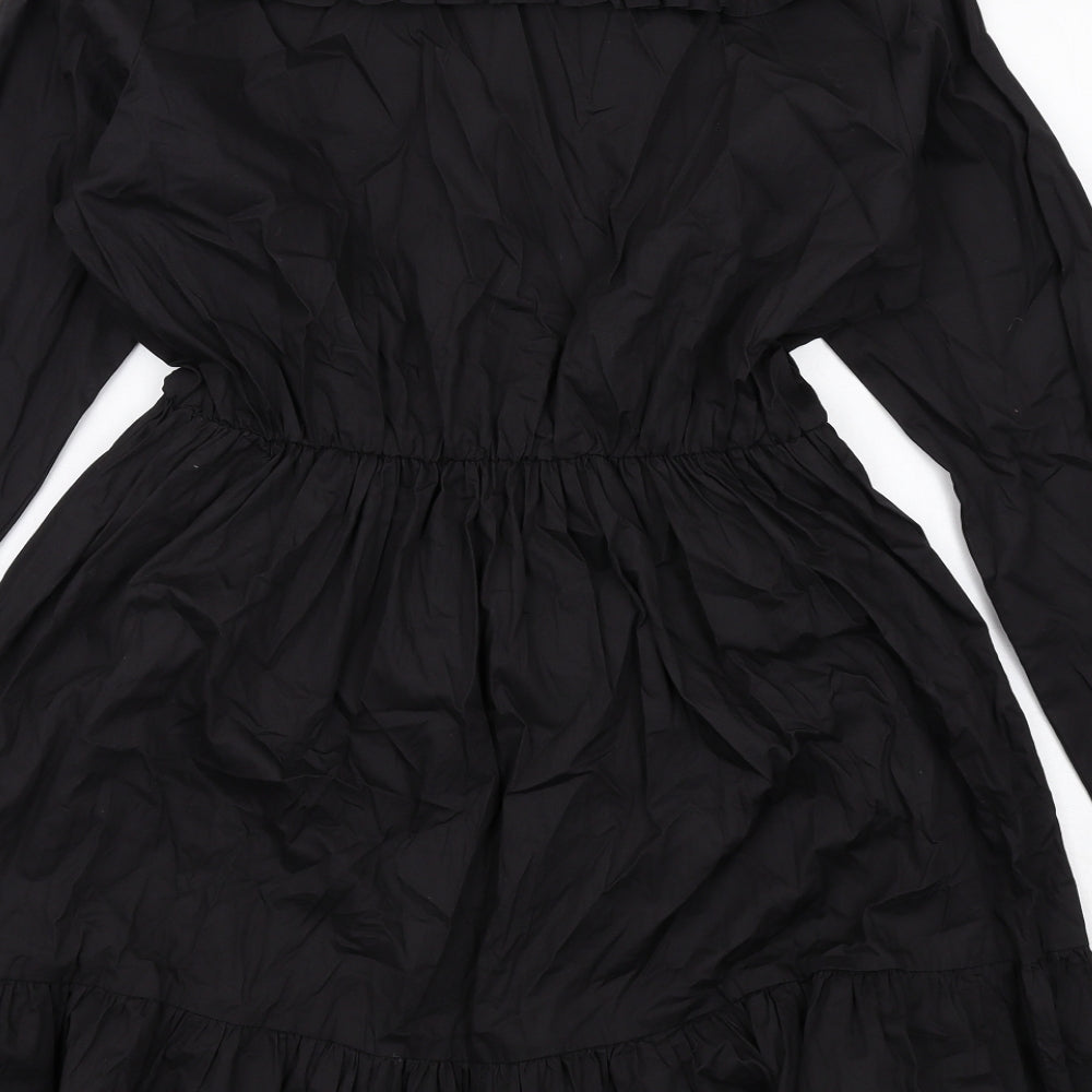 Boohoo Womens Black Cotton Skater Dress Size 20 Collared Tie
