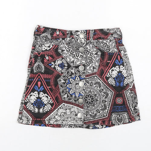 Skrit Womens Multicoloured Geometric Cotton Mini Skirt Size 8 Button