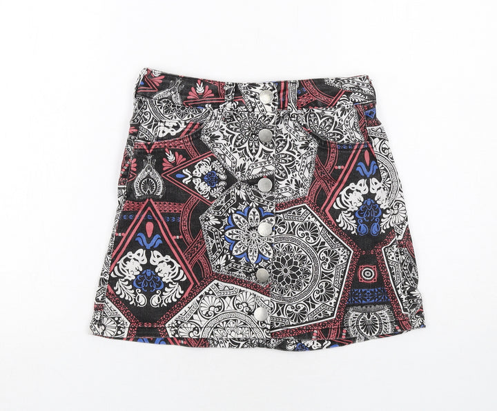 Skrit Womens Multicoloured Geometric Cotton Mini Skirt Size 8 Button