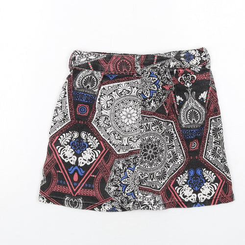 Skrit Womens Multicoloured Geometric Cotton Mini Skirt Size 8 Button
