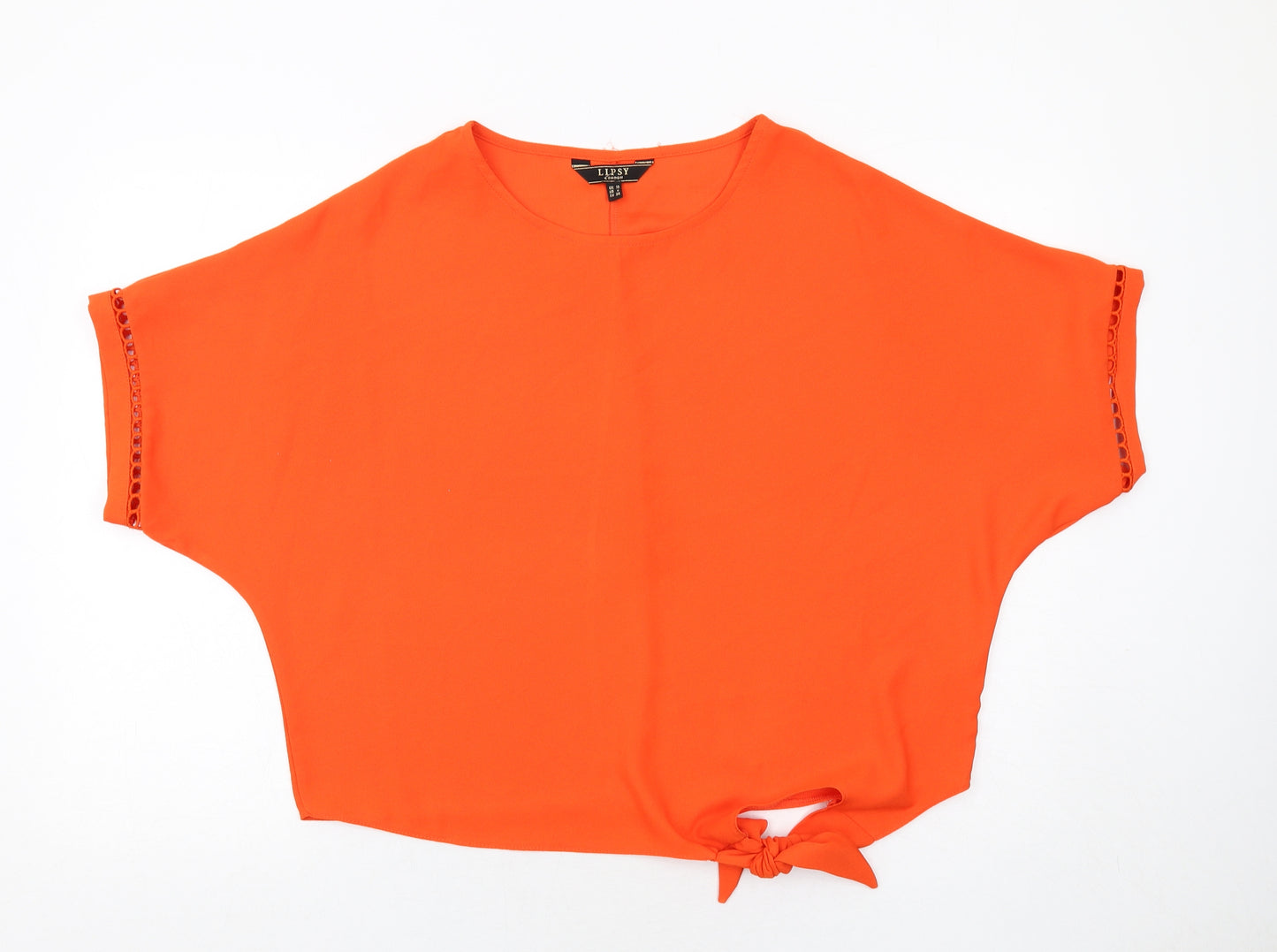 Lipsy Womens Orange Polyester Basic T-Shirt Size 10 Round Neck - Knot Front
